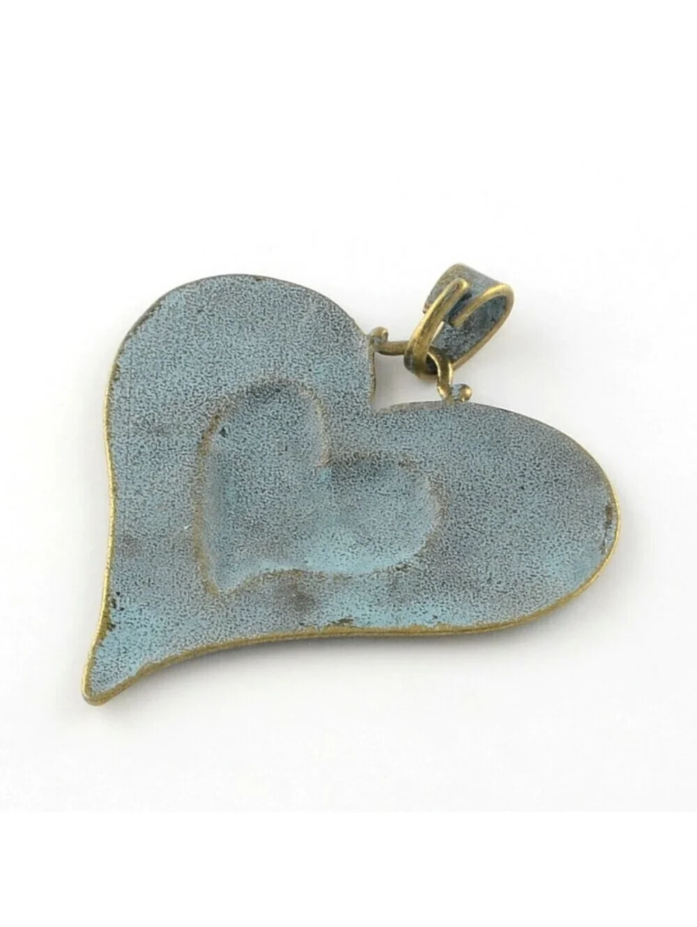 Distressed Verdigris Oxidized Patina Antique Brass Large Statement Heart Pendant